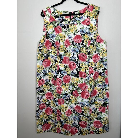 Talbots Dresses & Skirts - Talbots Woman Sheath Dress White Pink Watercolor Floral Canvas Zip Up Size 22W